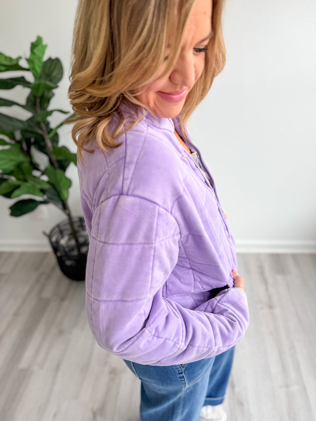 Soft Lavender Washed Quilted Jacket