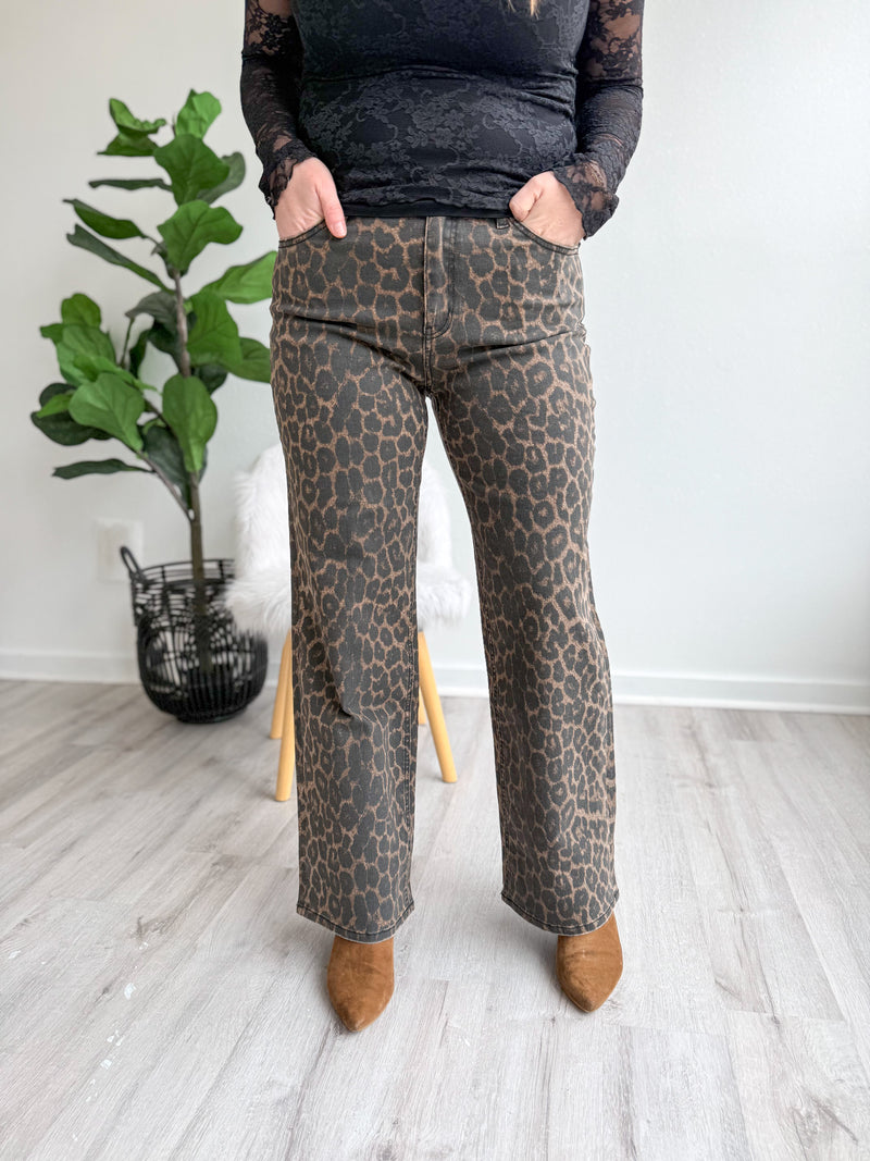 Leopard High Rise Slide Wide Leg Jean