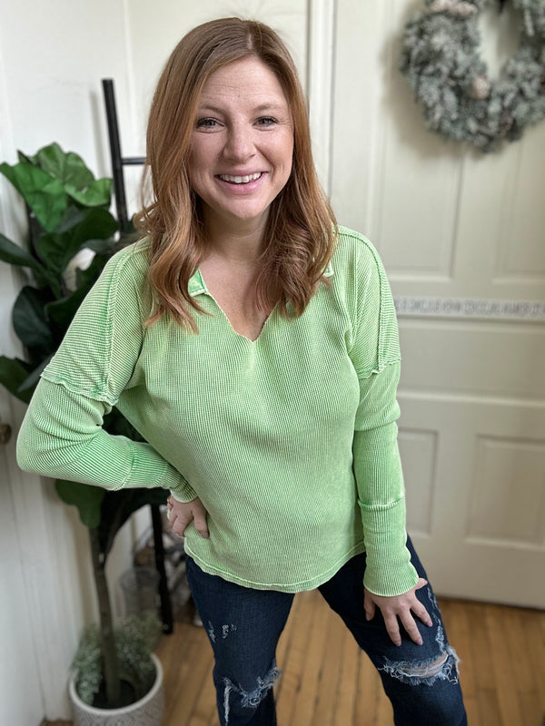 Twist of Lime Collared Long Sleeve