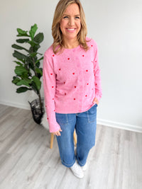 Pink Hearts Button Up Sweater