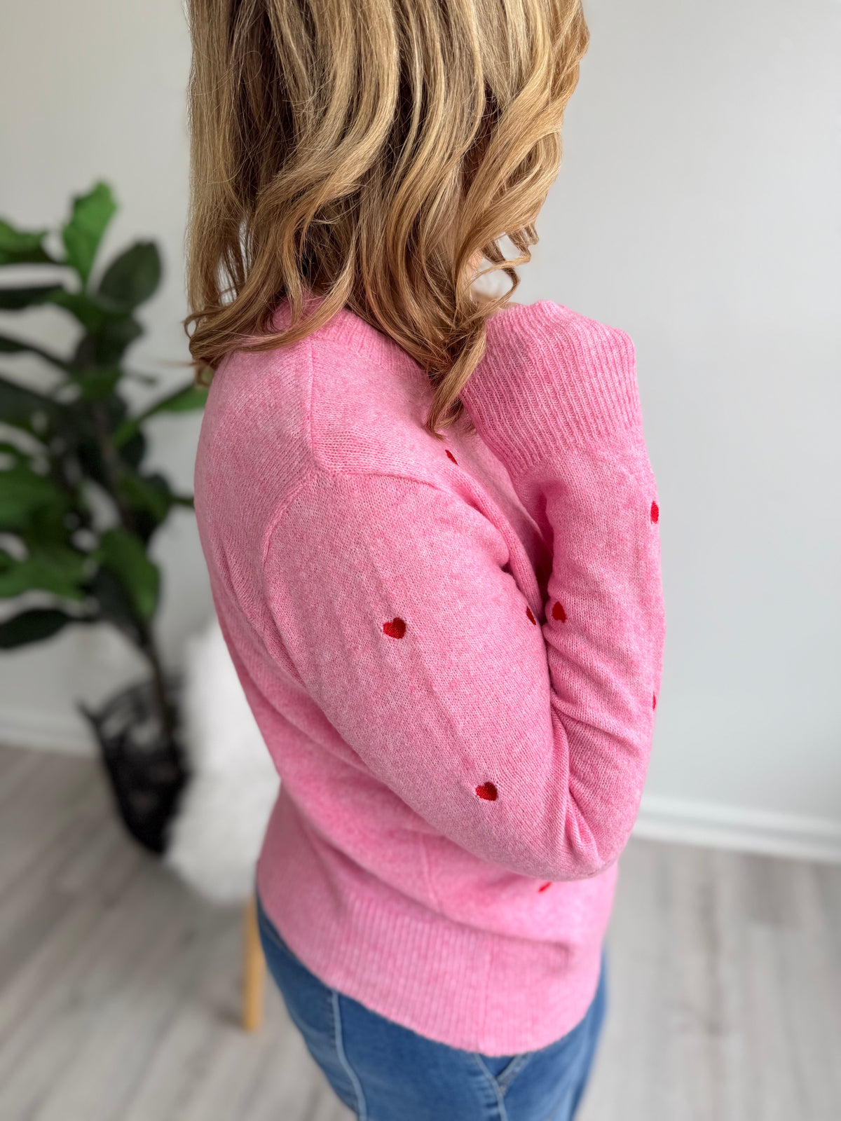 Pink Hearts Button Up Sweater