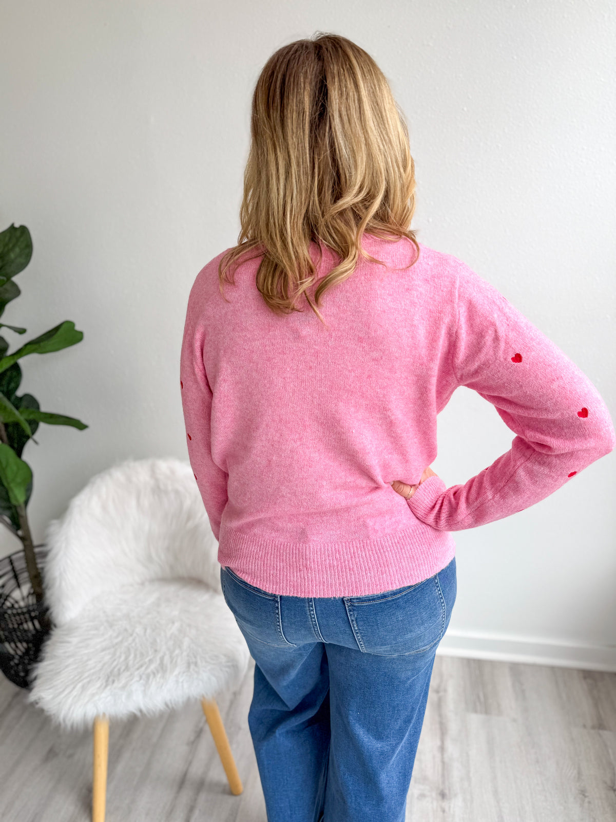 Pink Hearts Button Up Sweater