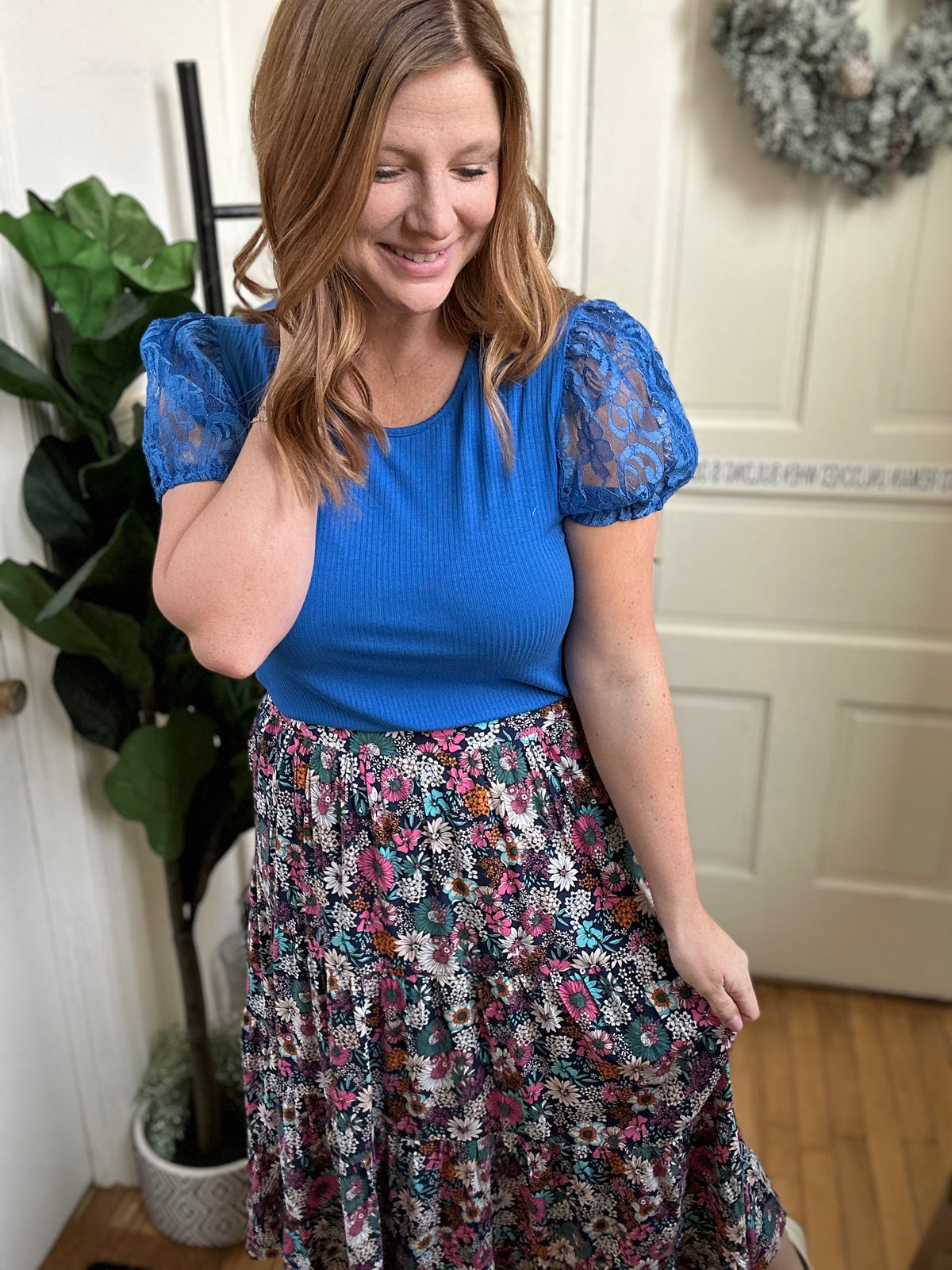 Blueberry Breeze Floral Sleeve Top