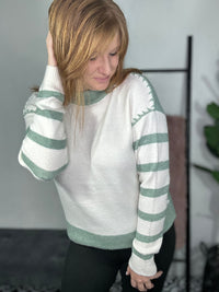 Sage & Ivory Blanket Stitch Sweater