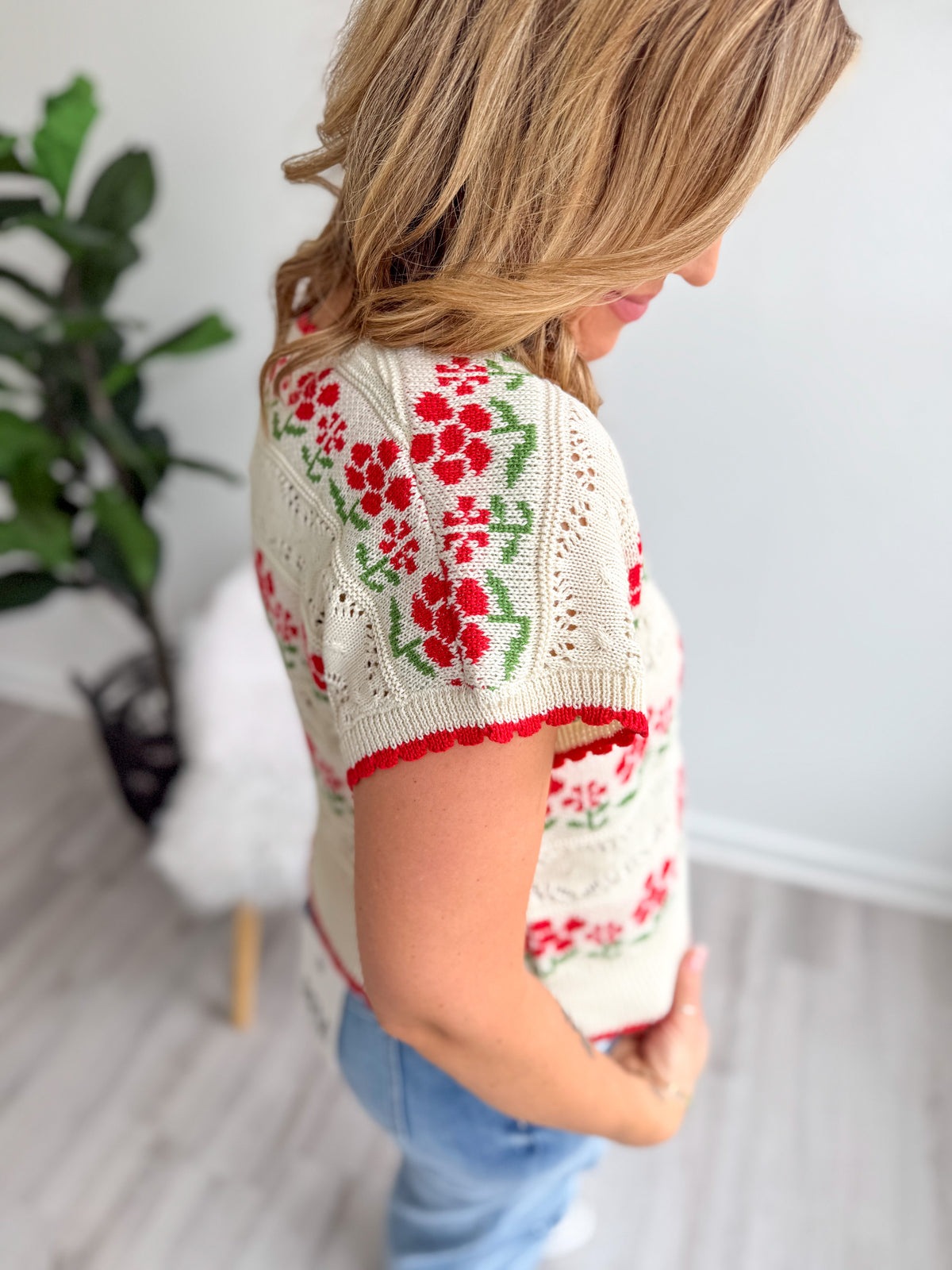 Rosey Knit V-Neck Top