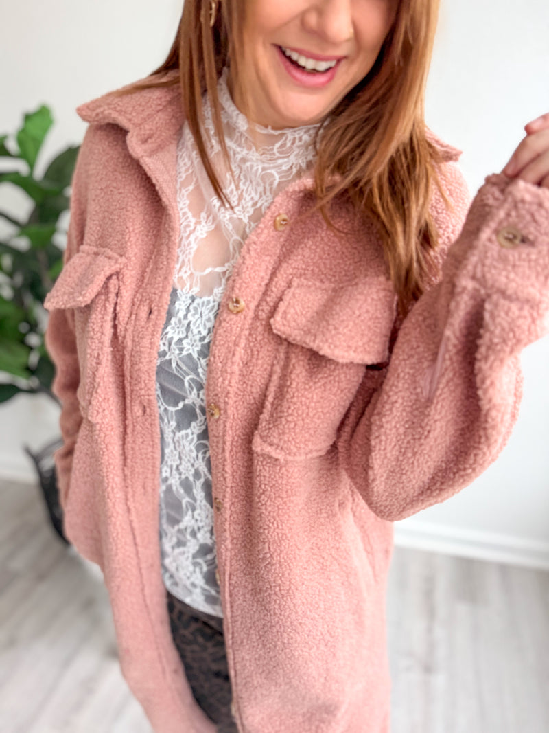 Dusty Pink Sherpa Jacket