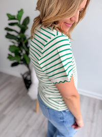 Striped Ruffle Neckline Tee