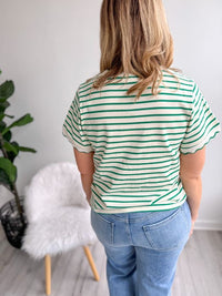 Striped Ruffle Neckline Tee