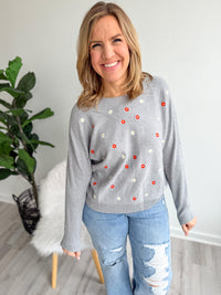 Embroidered Heather Gray Sweater