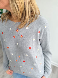 Embroidered Heather Gray Sweater