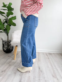 Stretchy Soft Cuffed Wide Leg Jeans
