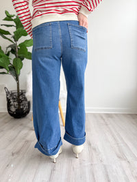 Stretchy Soft Cuffed Wide Leg Jeans