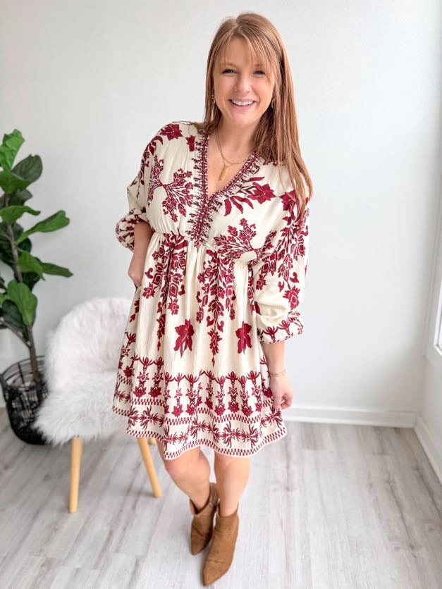 Burgundy Blossom Boho Dress