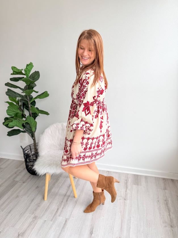 Burgundy Blossom Boho Dress