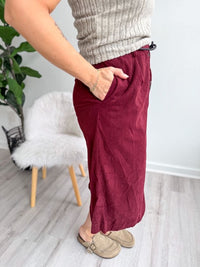 Wine & Noir Belted Corduroy Skirt