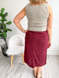 Wine & Noir Belted Corduroy Skirt