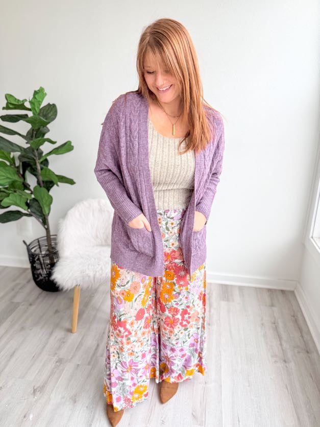 Purple Cozy Pocket Cardigan