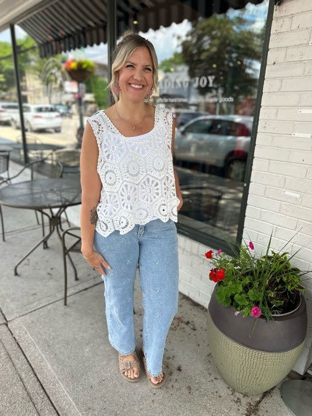 Crochet Tank Top Overlay - White