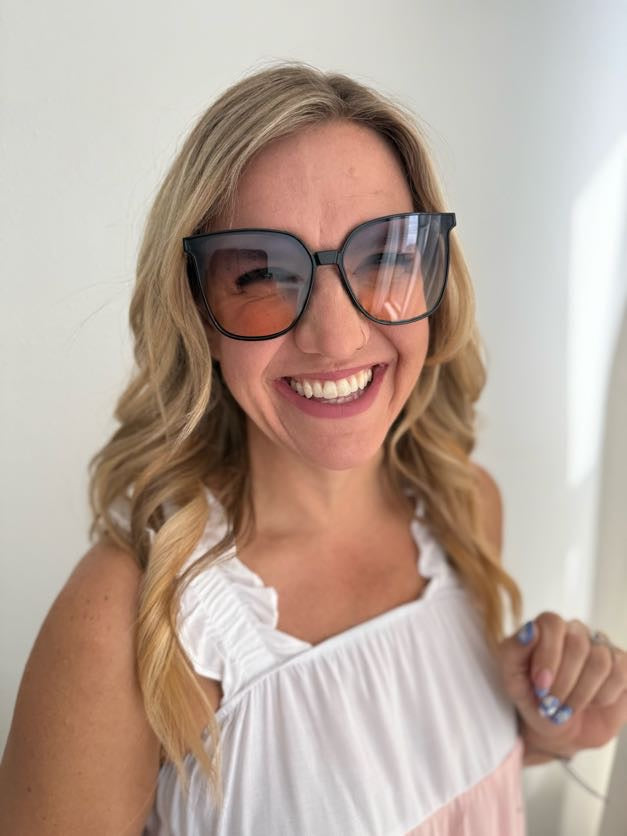 Black + Blue/Pink Lens-Squared Oversized Sunglasses