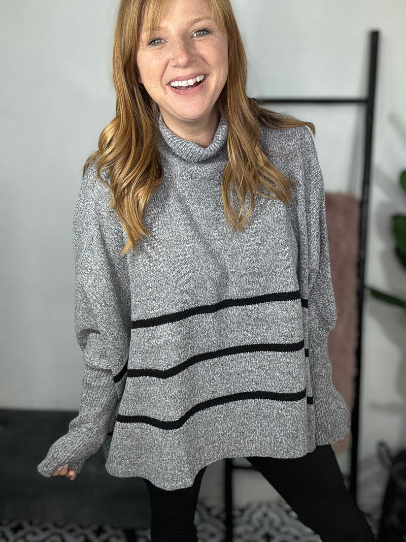 Charcoal Striped Drape Knit Sweater