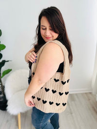 Crochet Knit Hearts Tote Bag