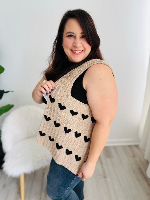 Crochet Knit Hearts Tote Bag