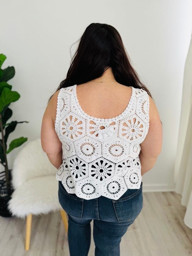 Crochet Tank Top Overlay - White