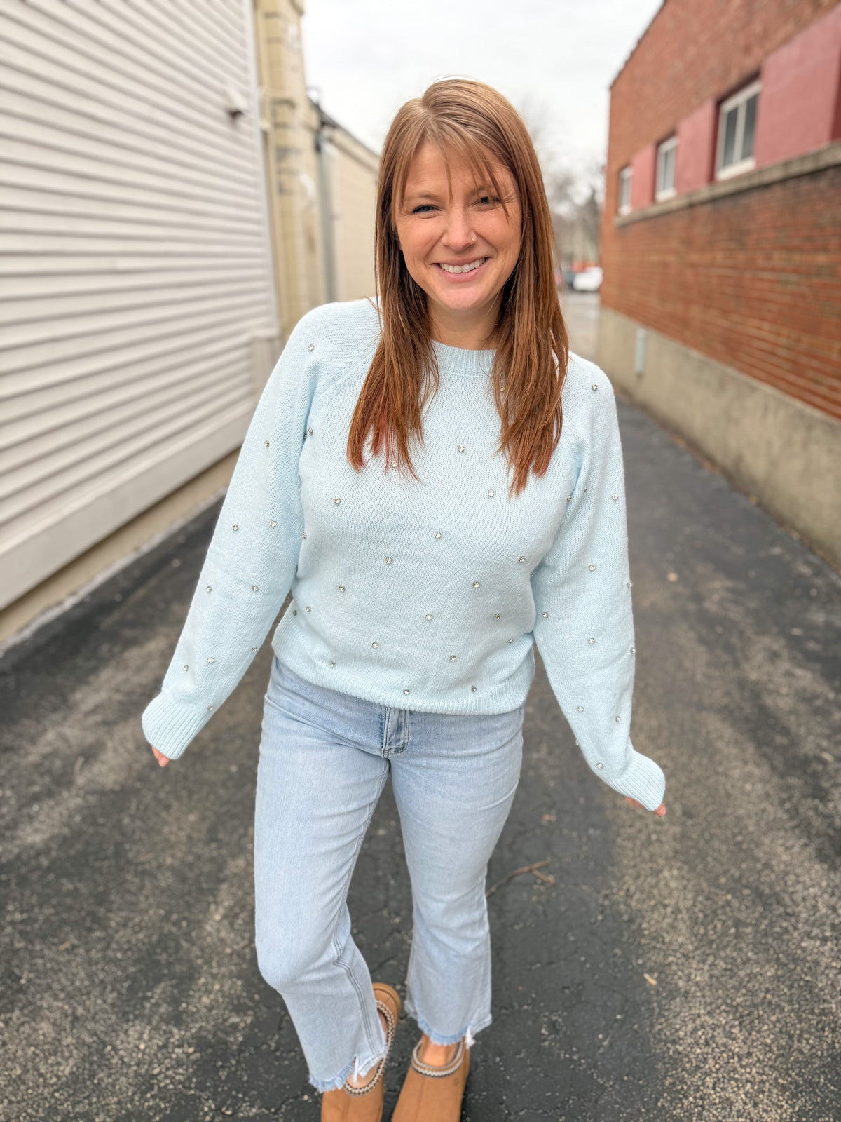 Light Blue Rhinestone Sweater