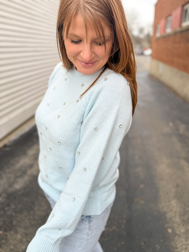 Light Blue Rhinestone Sweater