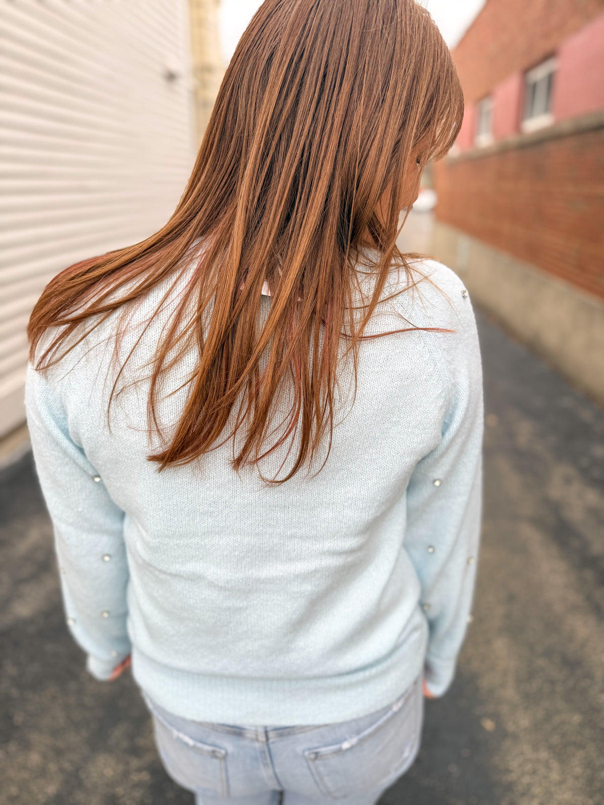 Light Blue Rhinestone Sweater