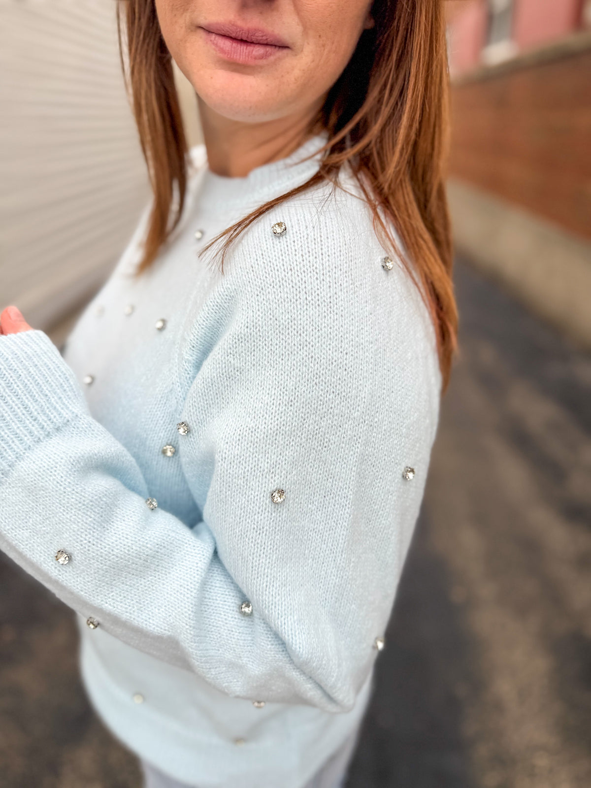 Light Blue Rhinestone Sweater