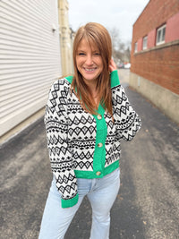 Green and Black Patterned Cardigan