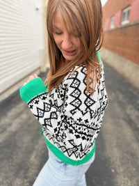 Green and Black Patterned Cardigan
