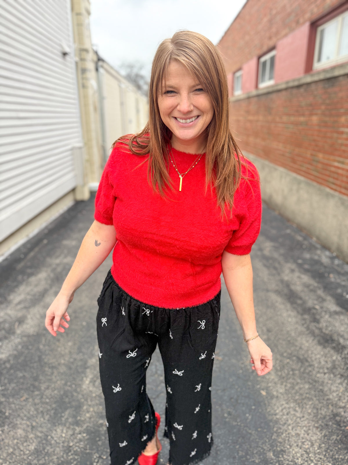 Crimson Cozy Short Sleeve Sweater Top