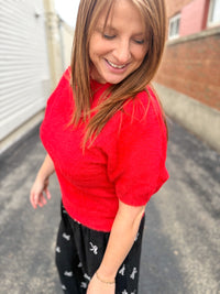 Crimson Cozy Short Sleeve Sweater Top