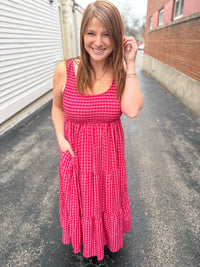 Smocked Checkered Magenta Dress
