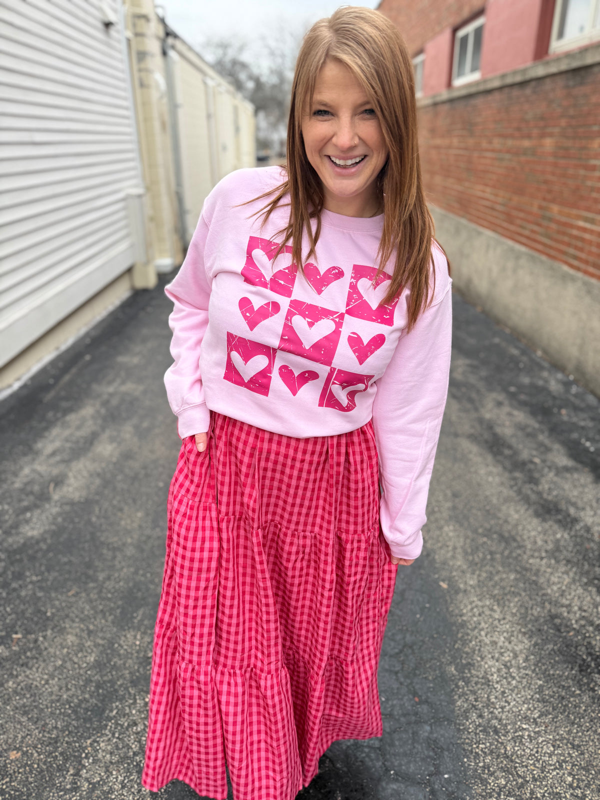 Smocked Checkered Magenta Dress