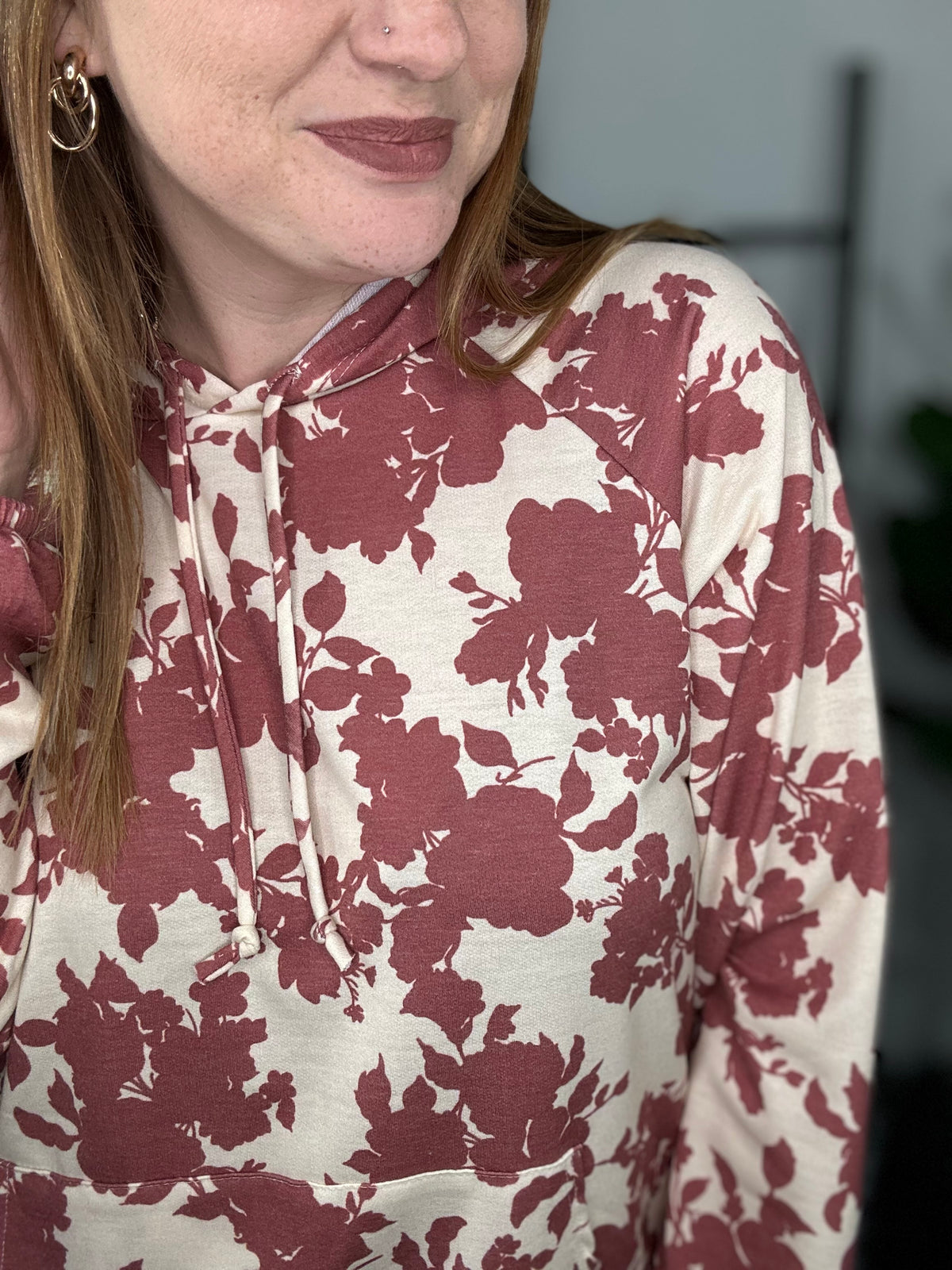 Rust Floral Hoodie Long Sleeve