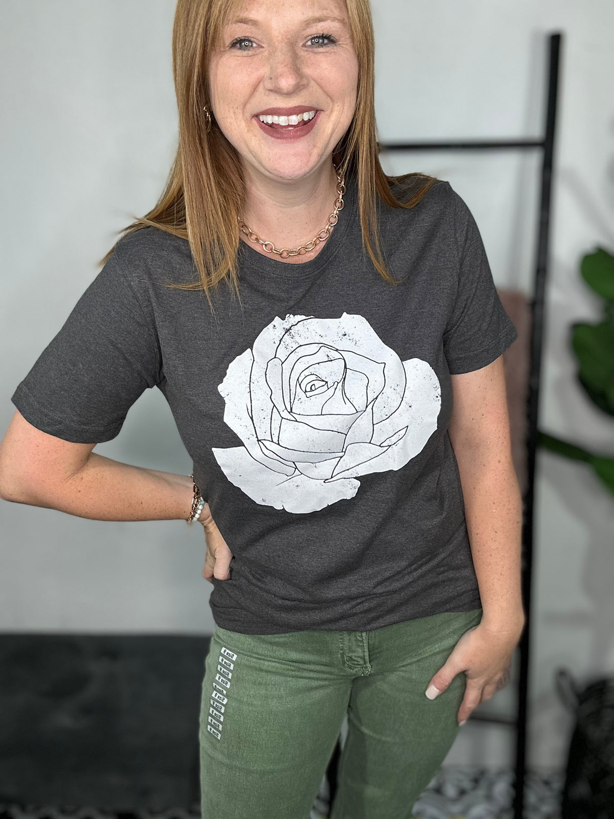 Rose Flower Graphic Tee - Charcoal