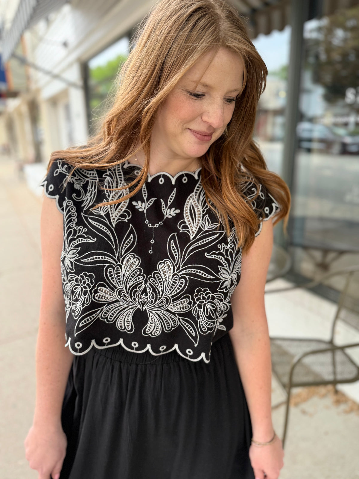 Raelyn Black & White Floral Top