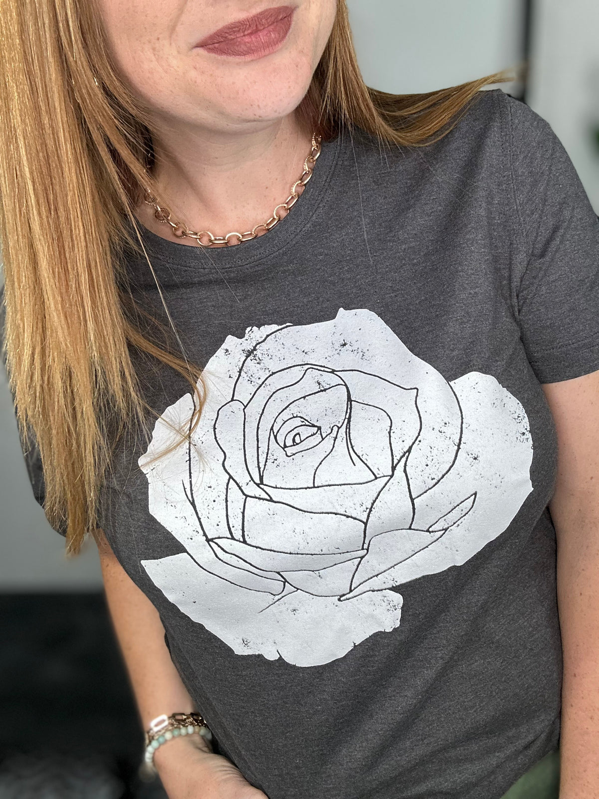 Rose Flower Graphic Tee - Charcoal