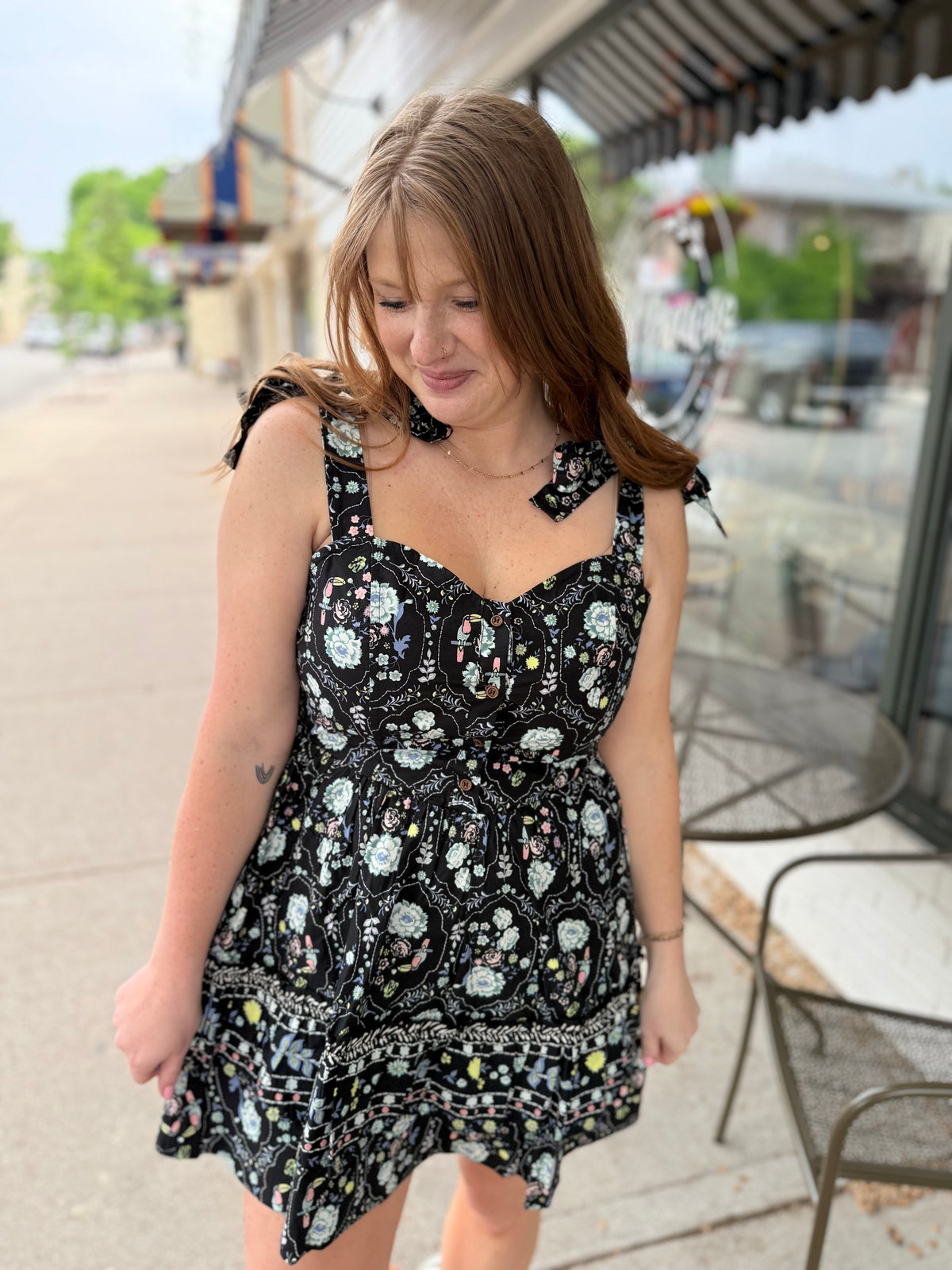 Floral Button Tie Dress
