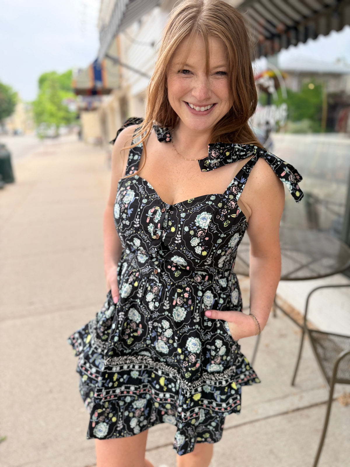 Floral Button Tie Dress