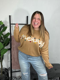 Merry Taupe Script Sweater