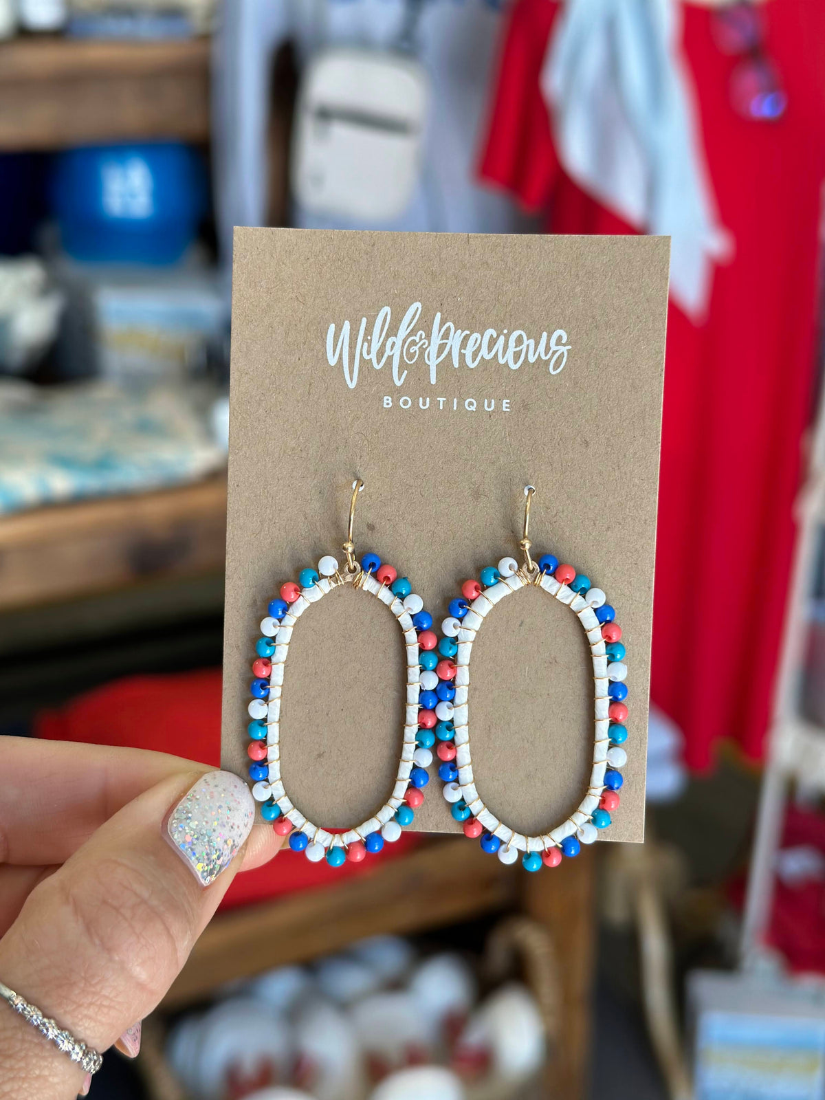 Red White and Blue Dot Earrings**