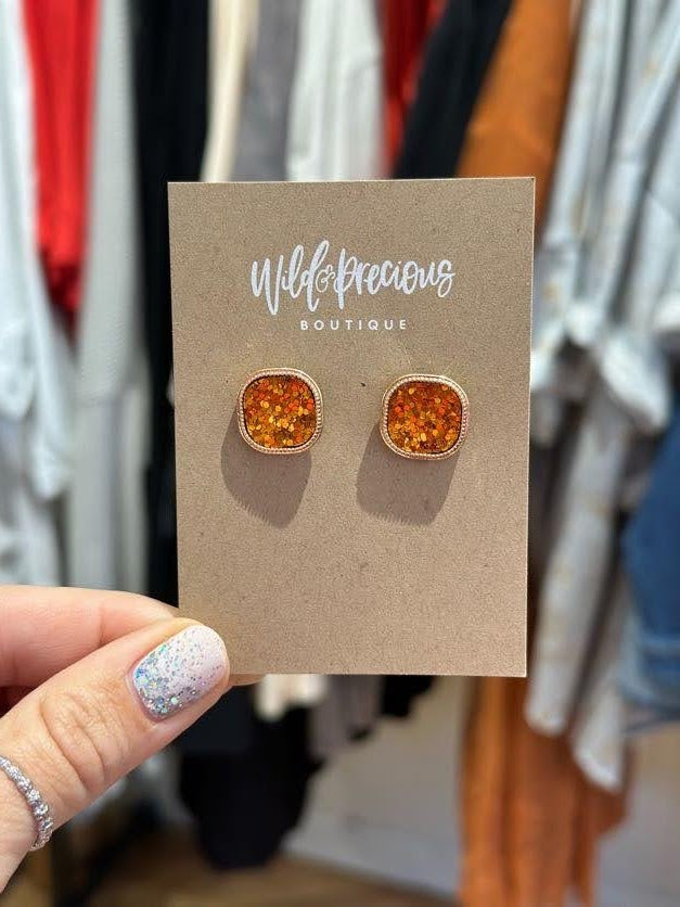 Orange Sparkle Stud Earrings