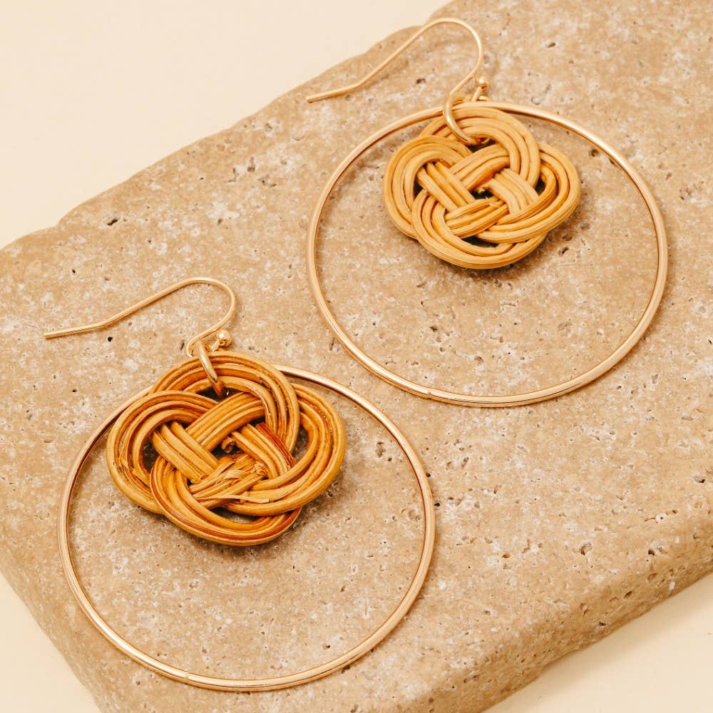 Rattan Knot and Hoop Dangle Earrings