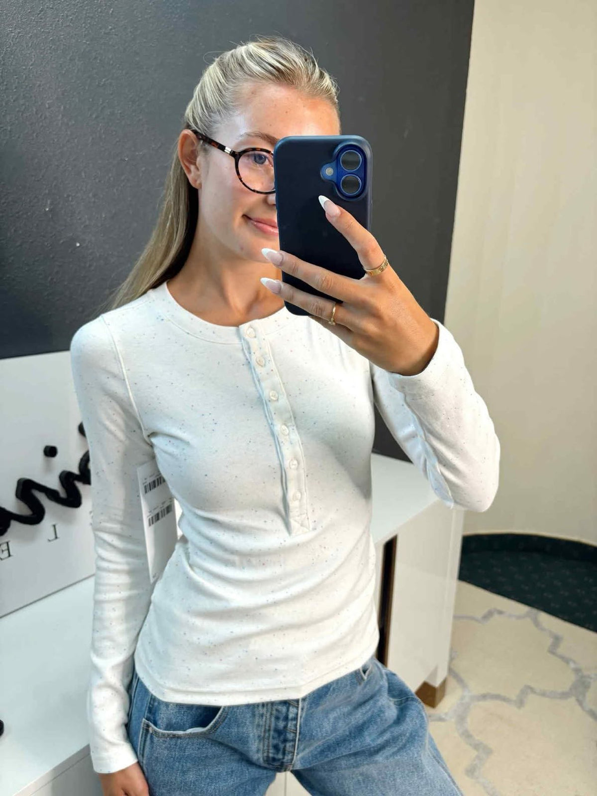 Colored Spots Button Down Long Sleeve - Off White - NC