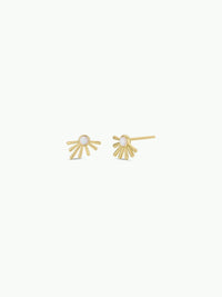 White Opal Sun Ray - Gold Earrings