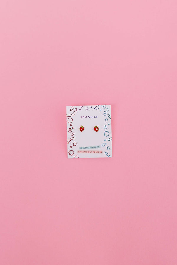 Strawberry Enamel Flat Back Kids Earrings